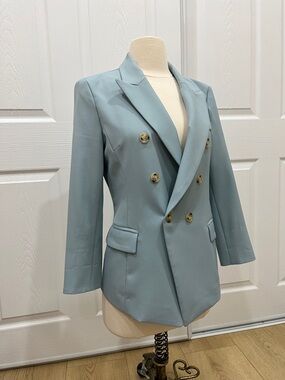 Double-Breasted Sky Blue Women's Blazer Jacket